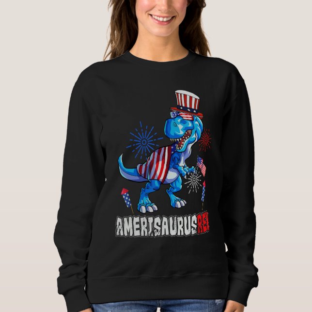 Amerisaurus Rex American Flag 4th of July T Rex Di Sweatshirt (Front)