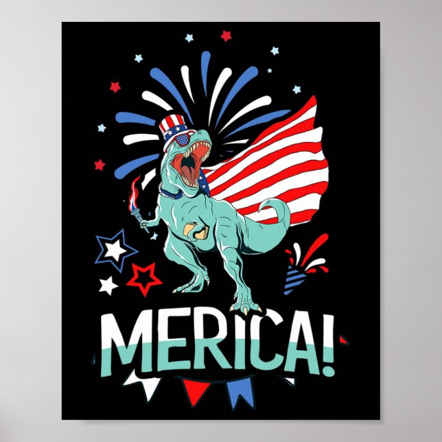 Amerisaurus Rex American Flag Independence Day Mer Poster (Front)