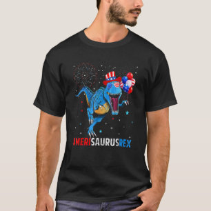 Amerisaurus Rex Dinosaur July 4th America Flag Pat T-Shirt