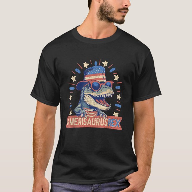 Amerisaurus Rex Funny Dinosaur American Flag 4th O T-Shirt (Front)