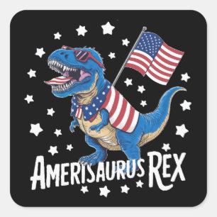 Amerisaurus Rex USA Flag Patriotic Dino Lover Square Sticker