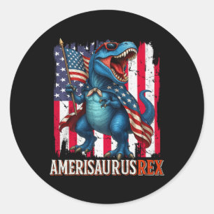 Amerisaurus T Rex Dinosaur 4th Of July American Fl Classic Round Sticker