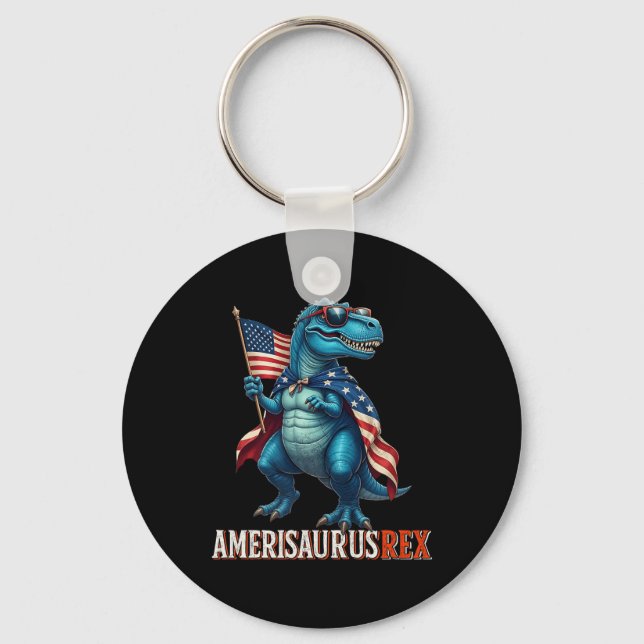 Amerisaurus T Rex Dinosaur 4th Of July American Fl Key Ring (Front)