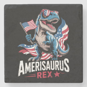 Amerisaurus T Rex Dinosaur 4th Of July US American Stone Coaster