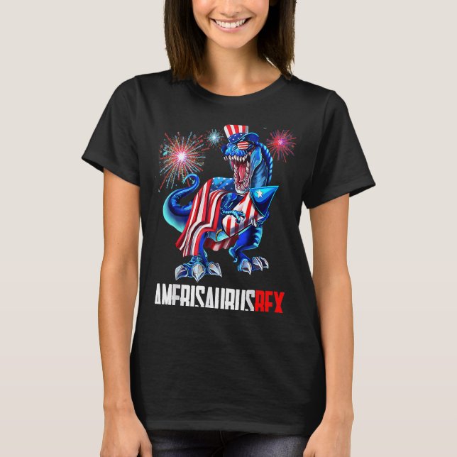 AMERISAURUS T REX  Dinosaur Funny Fireworks 4th of T-Shirt (Front)