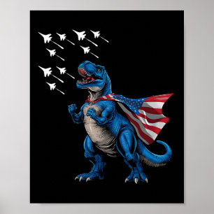 Amerisaurus T-rex Jets Patriotic Boys Girl 4th Of Poster