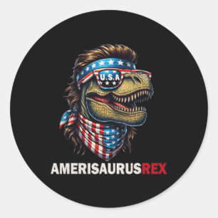 Amerisaurus T-rex Patriotic Usa Flag 4th Of July D Classic Round Sticker