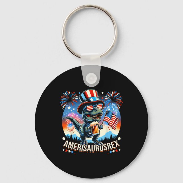 Amerisaurusrex American Flag Cute Dinosaur T-rex K Key Ring (Front)