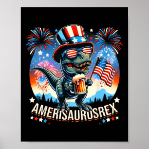 Amerisaurusrex American Flag Cute Dinosaur T-rex K Poster