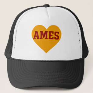 Ames Iowa Heart Design Gold & Red College Town Trucker Hat