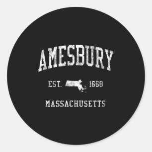 Amesbury Ma J01 Vintage Athletic Srts Design Classic Round Sticker