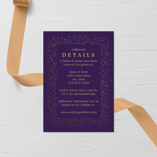 Amethyst and Bronze Confetti Bursts Wedding Enclosure Card (Creator Uploaded)