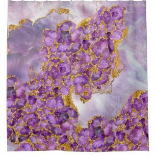 Amethyst and Gold - Abstract Crystal Cluster Shower Curtain