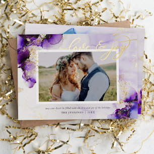Amethyst and Gold Glam 2 Photo Foil Holiday Card