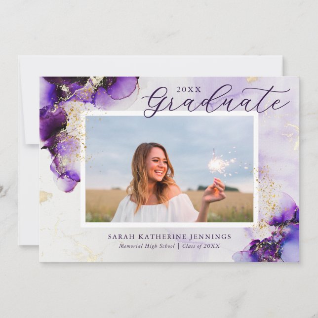 Amethyst and Gold Glam 2 Photo Graduation Cards (Front)