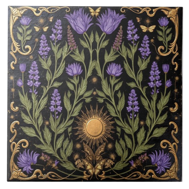 Amethyst and Gold Solstice Ceramic Tile (Front)