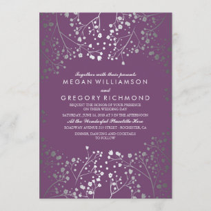 Amethyst and Silver Baby's Breath Wedding Invitation
