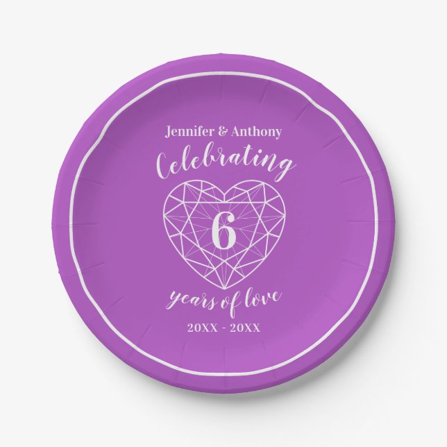 Amethyst anniversary 6 years personalised plates (Front)