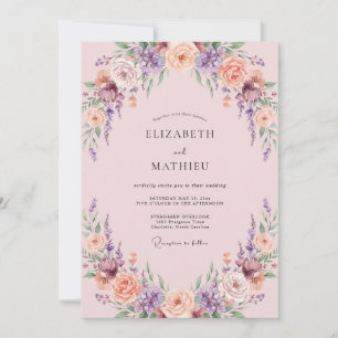 Amethyst Apricot Wreath Wedding Invitation