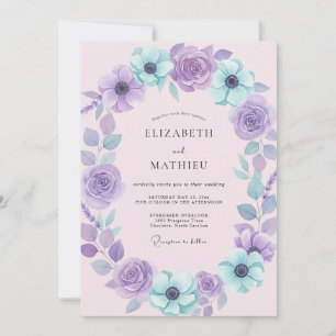 Amethyst Aqua Blossom Wedding Invitation