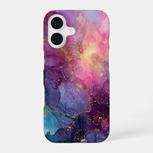 Amethyst Aurora – Luminous Purple & Gold Marble iPhone 16 Case