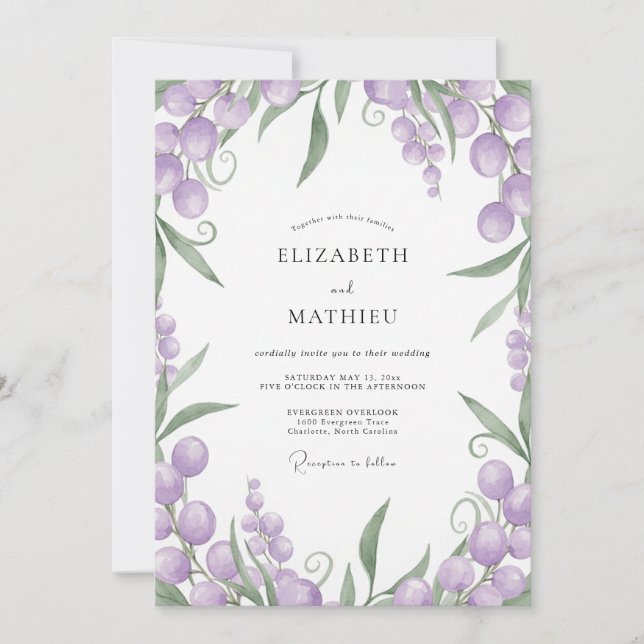 Amethyst Berry Foliage Wedding Invitation (Front)
