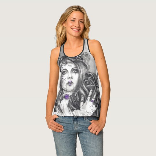 Amethyst Birthstone Broken Doll All Over Tank Top