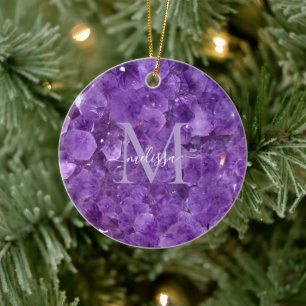 Amethyst Birthstone Monogram Personalised Name Ceramic Ornament
