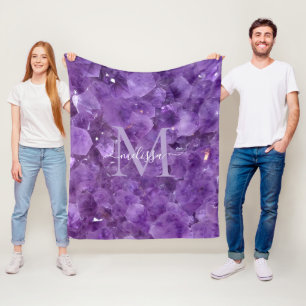 Amethyst Birthstone Monogram Personalised Name Fleece Blanket