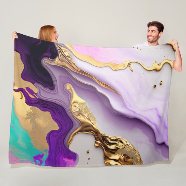 Amethyst & Blush Marble with Liquid Gold Fleece Blanket (In Situ)