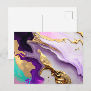 Amethyst & Blush Marble with Liquid Gold Postcard