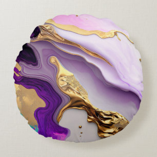Amethyst & Blush Marble with Liquid Gold Round Cushion