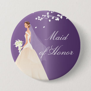 Amethyst Bride Maid of Honour Bridal Party Button