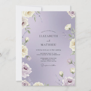 Amethyst Camellia Eucalyptus Wedding Invitation