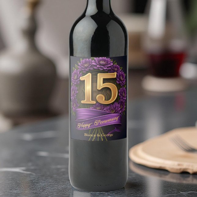 Amethyst Chrysanthemum 15th Wedding Anniversary  Wine Label (Creator Uploaded)