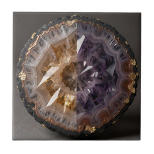 Amethyst Citrine Split Geode Crystal Luxury Ceramic Tile