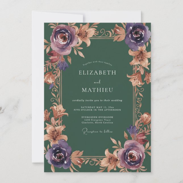 Amethyst Copper Painted Wedding Invitation (Front)