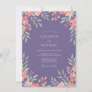 Amethyst Coral Leafy Wedding Invitation