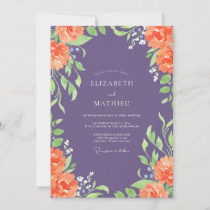 Amethyst Coral Painted Wedding Invitation