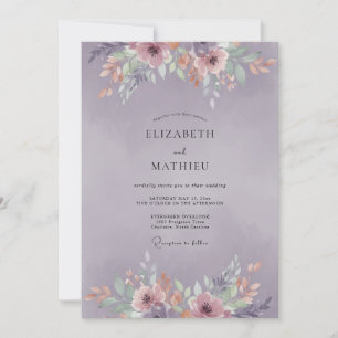 Amethyst Coral Peony Wedding Invitation