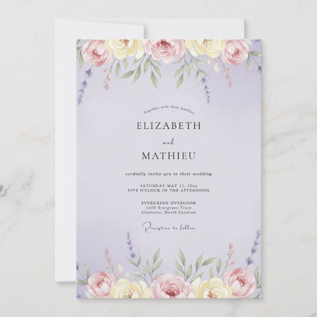 Amethyst Cream Wildflower Wedding Invitation (Front)