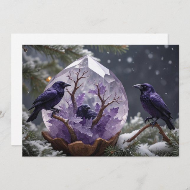 Amethyst Crystal - Crows Ravens Christmas  Holiday Card (Front/Back)