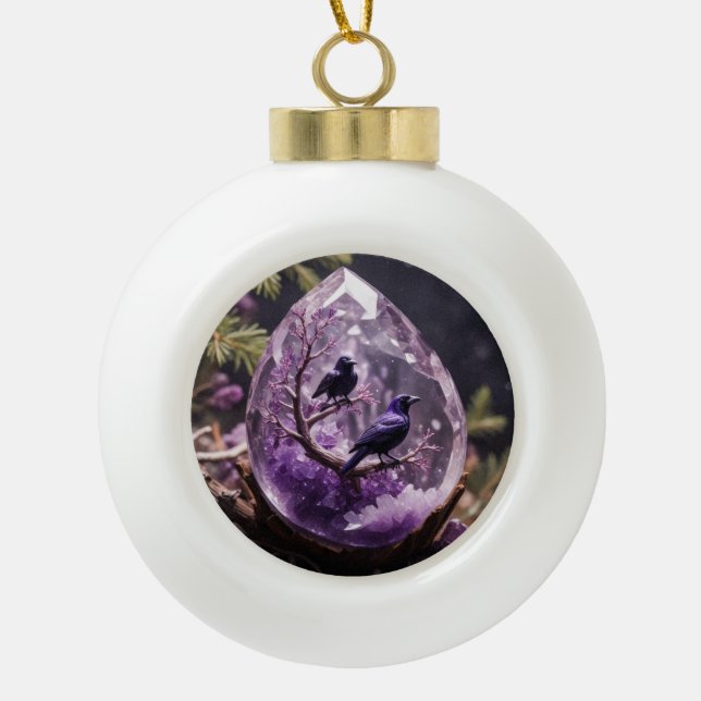 Amethyst Crystal - Crows Ravens Christmas Ornament (Front)