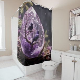 Amethyst Crystal - Crows Ravens Shower Curtain