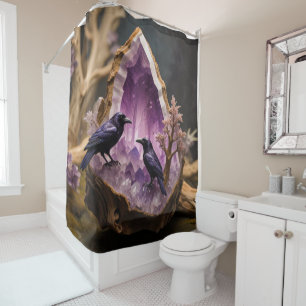 Amethyst Crystal - Crows Ravens Shower Curtain