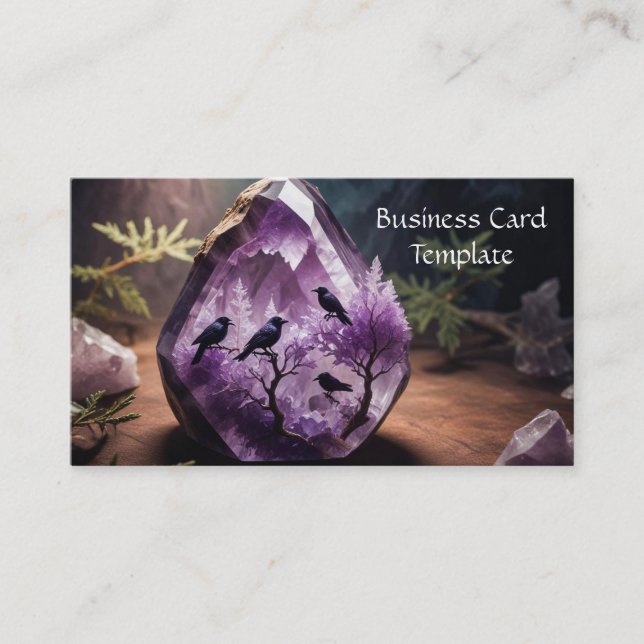 Amethyst Crystal Energy Ravens Business Card (Front)