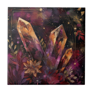 Amethyst Crystal Galaxy Celestial Pattern Ceramic Tile