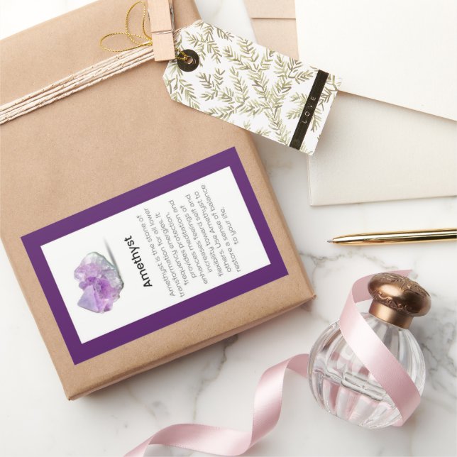 Amethyst Crystal Meaning Jewellery Gemstone Packag Rectangular Sticker (Gifting)