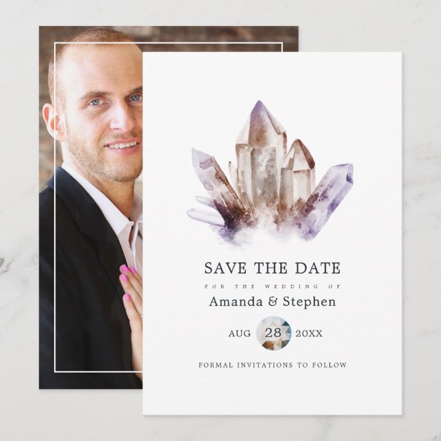 Amethyst Crystal Wedding Photo Save The Date (Front/Back)