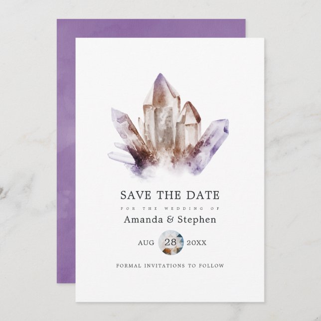 Amethyst Crystal Wedding Save The Date (Front/Back)